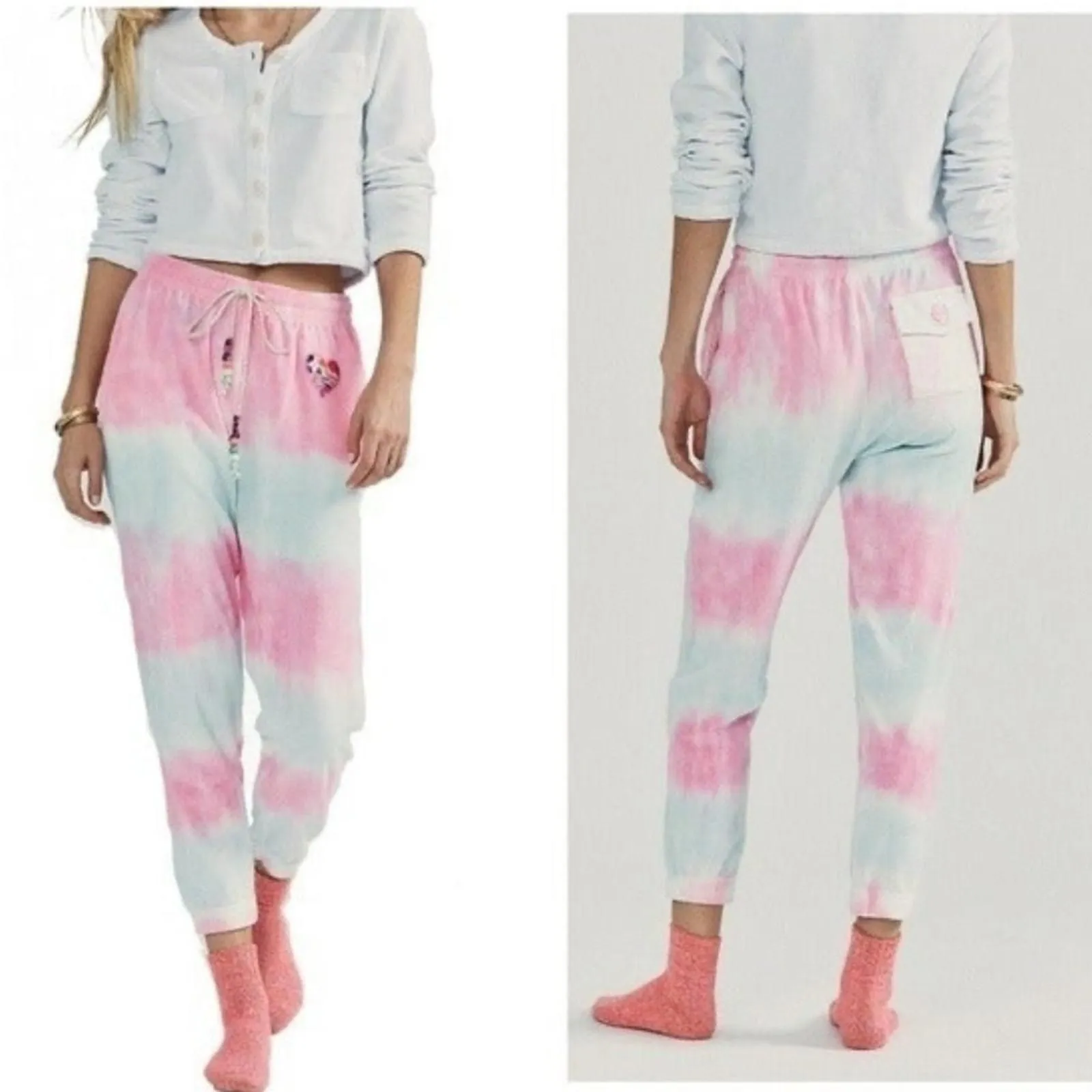 Product image for LOVESHACKFANCY Santinella Tie Dye Terry Jogger Pants in Cherry Frizz Size Large - pre-owned---excellent - LoveShackFancy