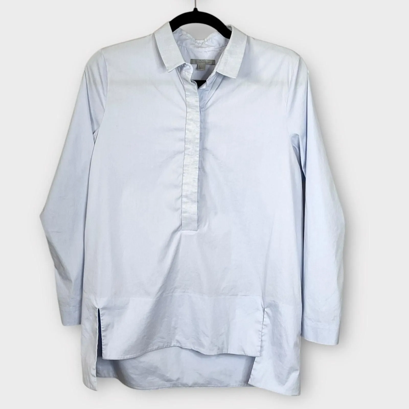 Product image for COS Crisp Cotton blend popover tunic Light Blue Shirt w/textured collar size 6 - pre-owned---excellent - COS
