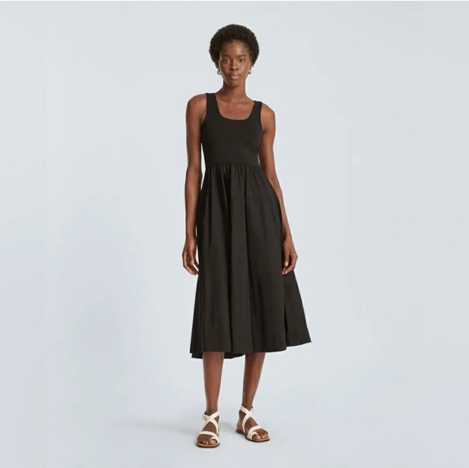 Product image for Everlane Riviera Fit And Flare Sleeveless Midi Dress Womens L Large Black