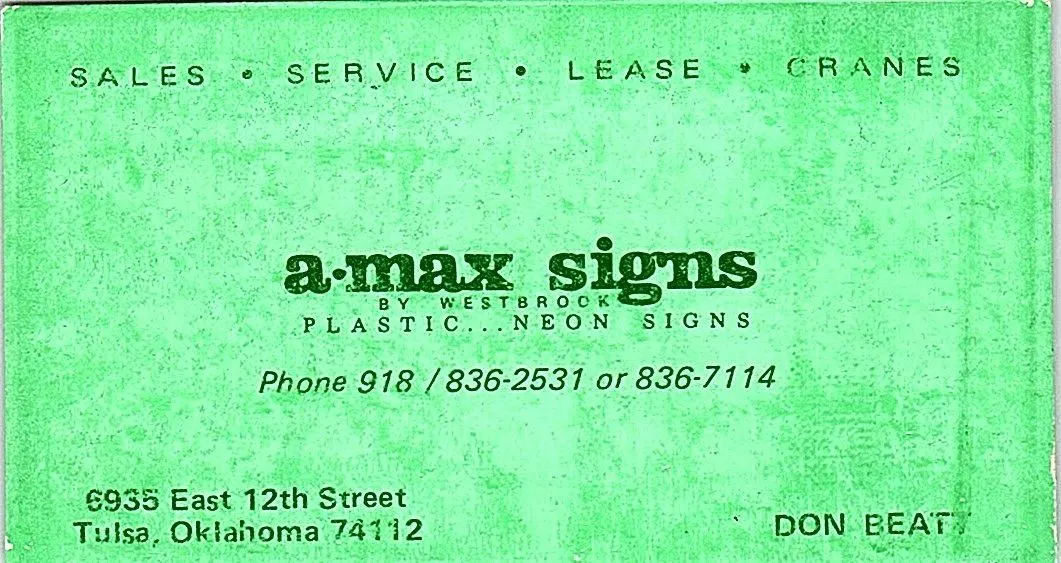 Product image for A Max Signs Plastic Neon Signs Don Beaty Tulsa OK Vintage Business Card SSB4-15