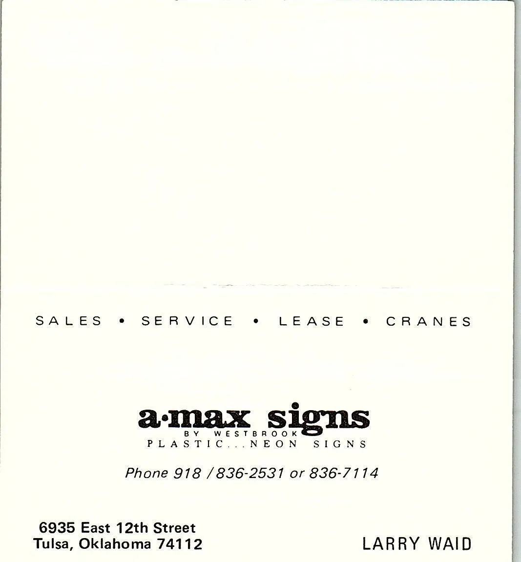 Product image for A Max Signs Plastic Neon Signs Larry Waid Tulsa OK Vintage Business Card SSB4-15