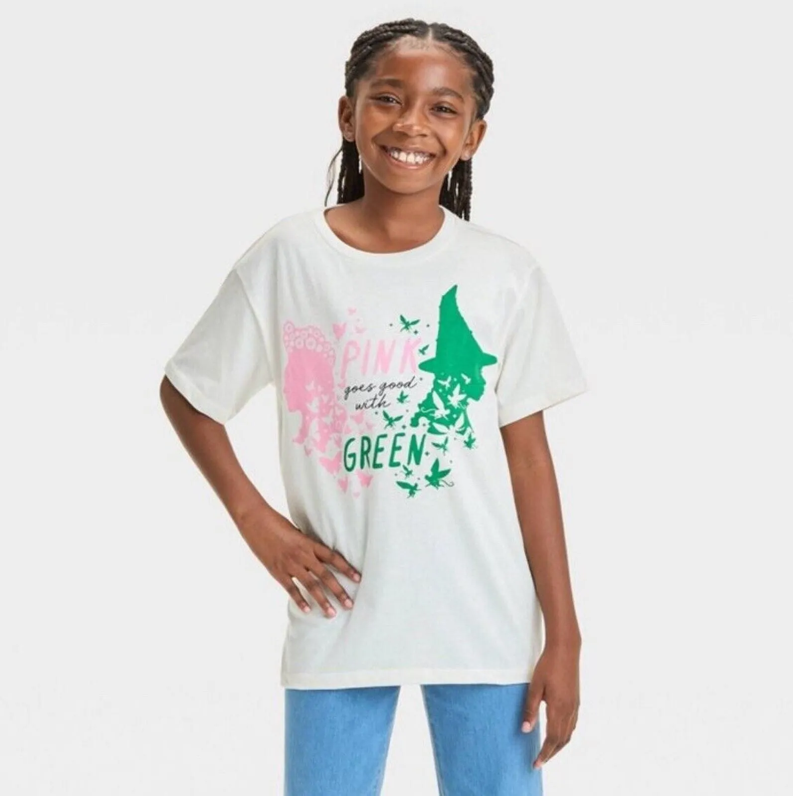 Product image for  Girls' Wicked 'Pink Goes Good With Green' Short Sleeve Graphic T-Shirt M 8  NWT - new-with-tags - wicked