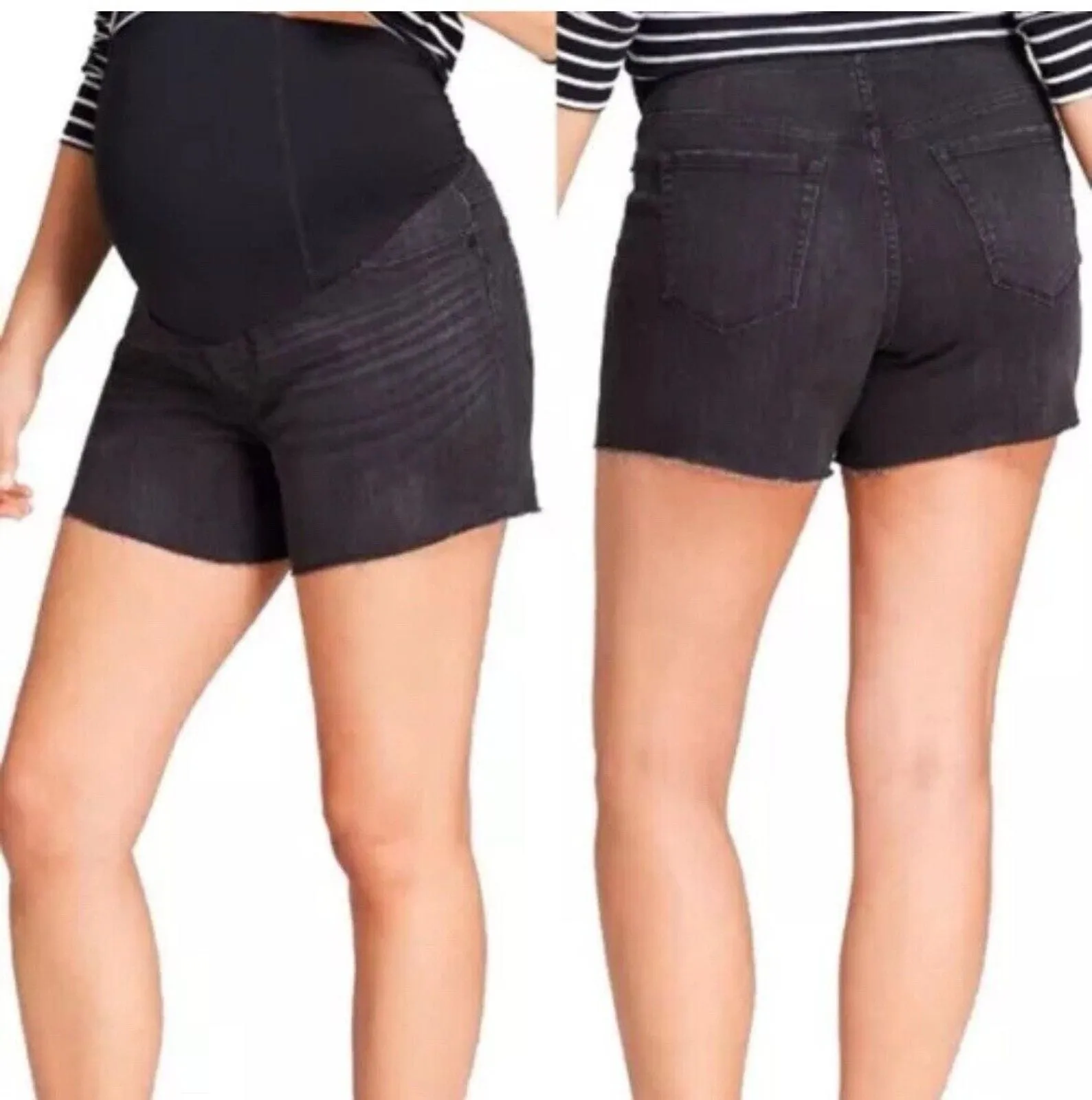 Product image for Isabel Maternity Crossover Panel Jean Shorts Maternity Shorts Black 16 NWT - new-with-tags - Ingrid & Isabel