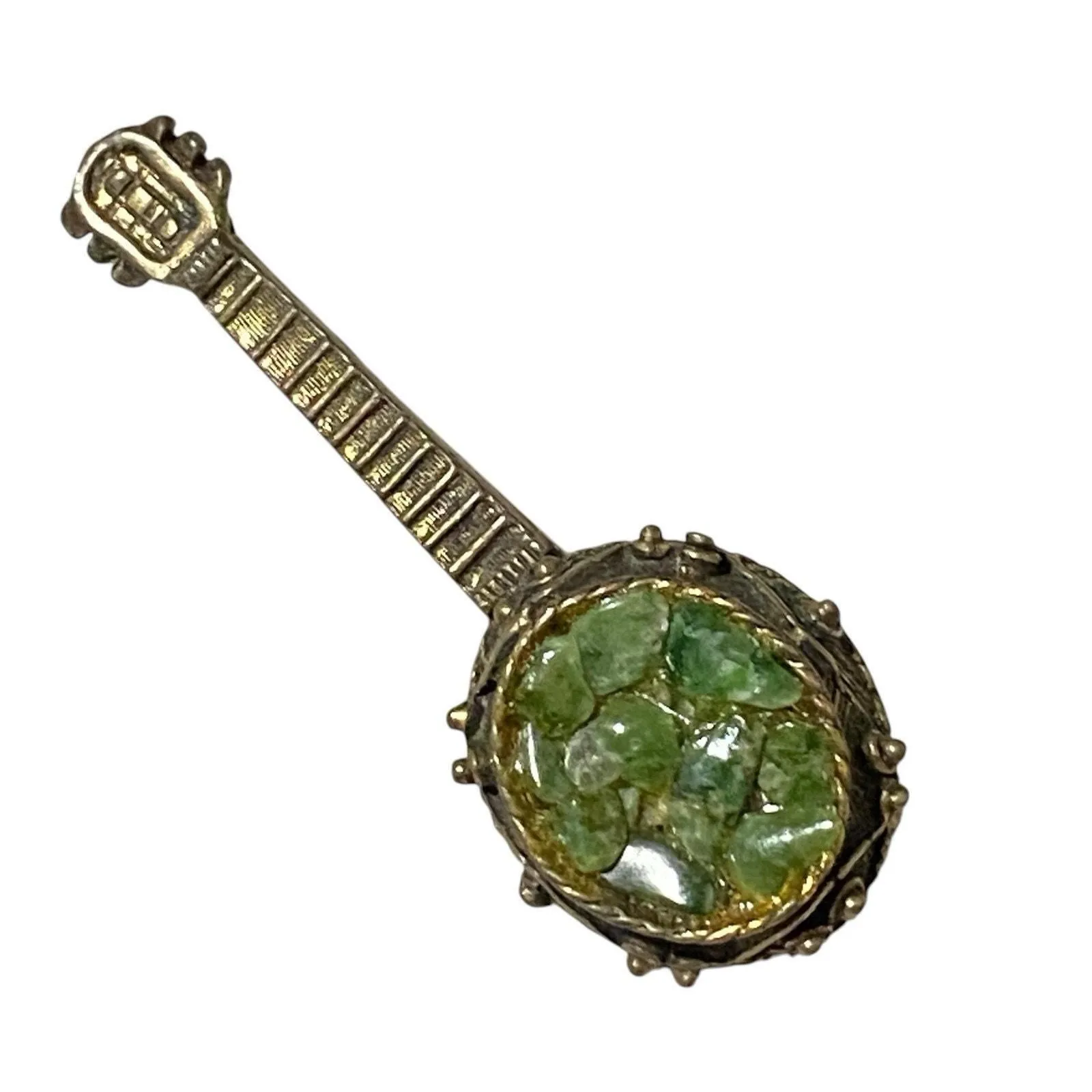 Product image for Vintage Natural Green Jade Stone Chips Banjo Brooch Old Money Good Luck - Brooch - pre-owned---excellent