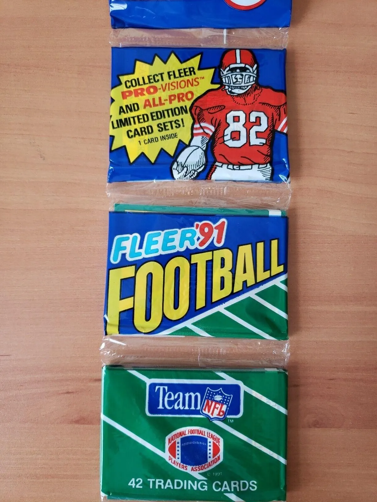 Product image for 1991 Fleer Football Rack Pack - Taylor (Hitters), Moon (League Leaders), Fulcher