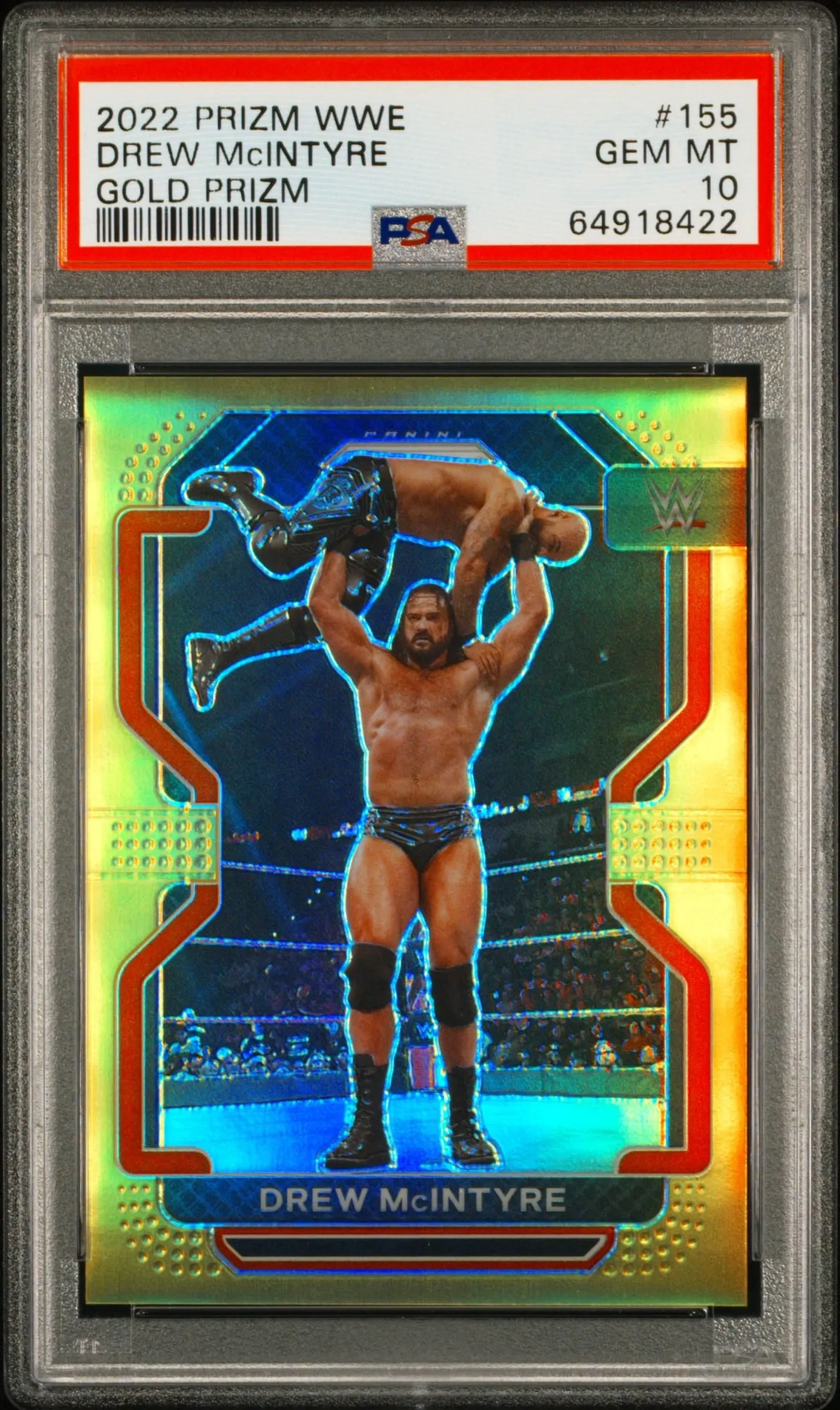 Product image for 2022 Panini Prizm WWE Drew Mcintyre #155 Gold /10 PSA 10 - 2022 - Boxing/Wrestling - 155 - Panini - Drew Mcintyre - 2022 Panini Prizm WWE - 1 - 0 - Gold - Yes