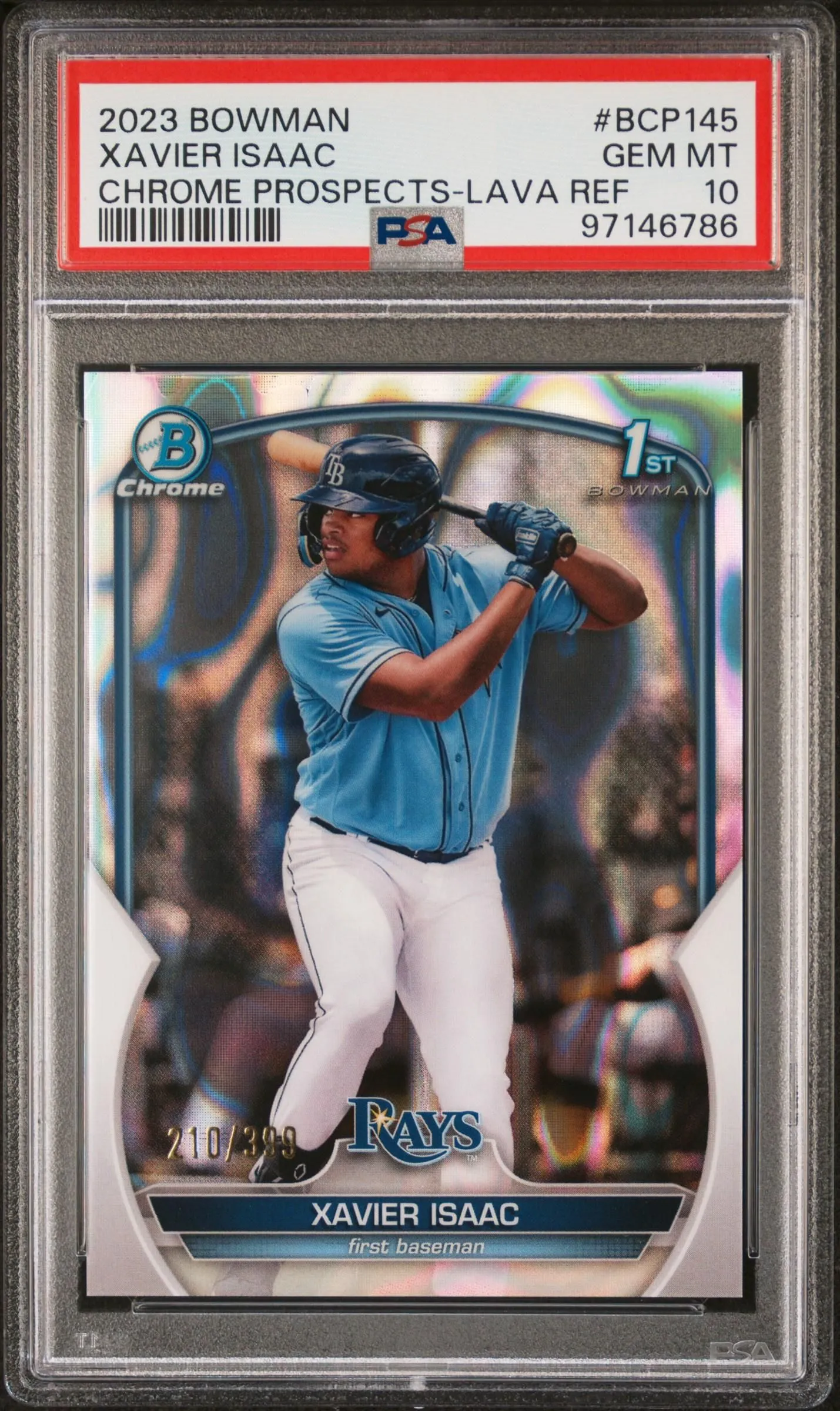 Product image for 2023 Bowman Chrome Prospects Xavier Isaac #BCP145 Lava /399 PSA 10 - 2023 - Baseball - BCP145 - Bowman - Xavier Isaac - 2023 Bowman Chrome Prospects - 20 - 0 - Chrome Prospects Lava Ref - Yes
