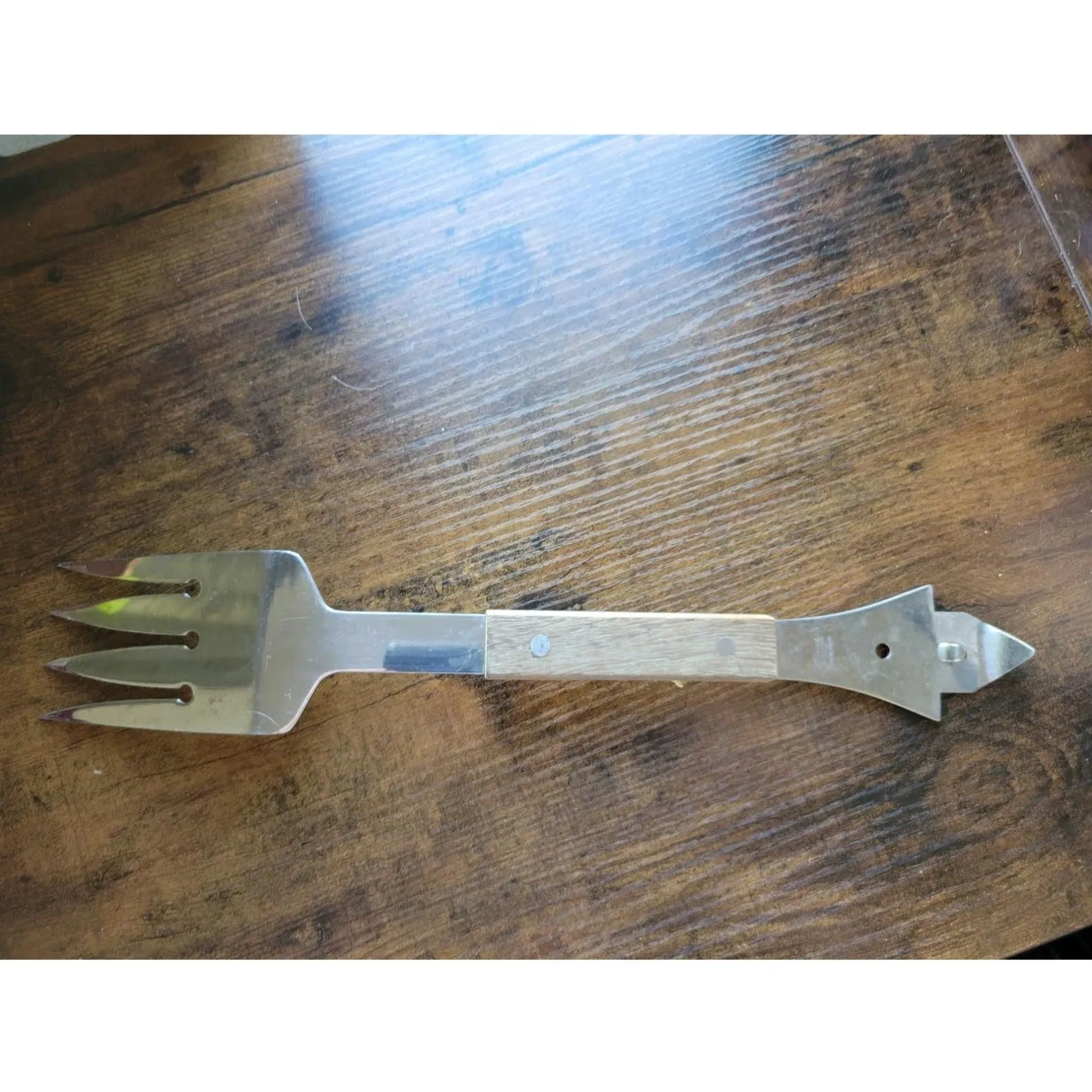 Product image for Vintage Vernco BBQ Grill Serving Fork/Opener w/Wooden Handle - 13” Length - pre-owned---fair