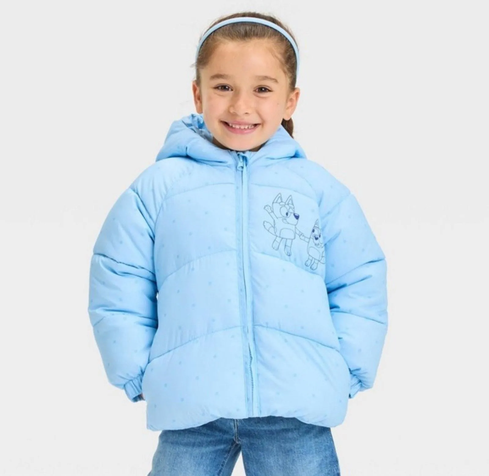 Product image for Toddler Girls' Bluey Midweight Jacket - Light Blue 3T NWT - Bluey