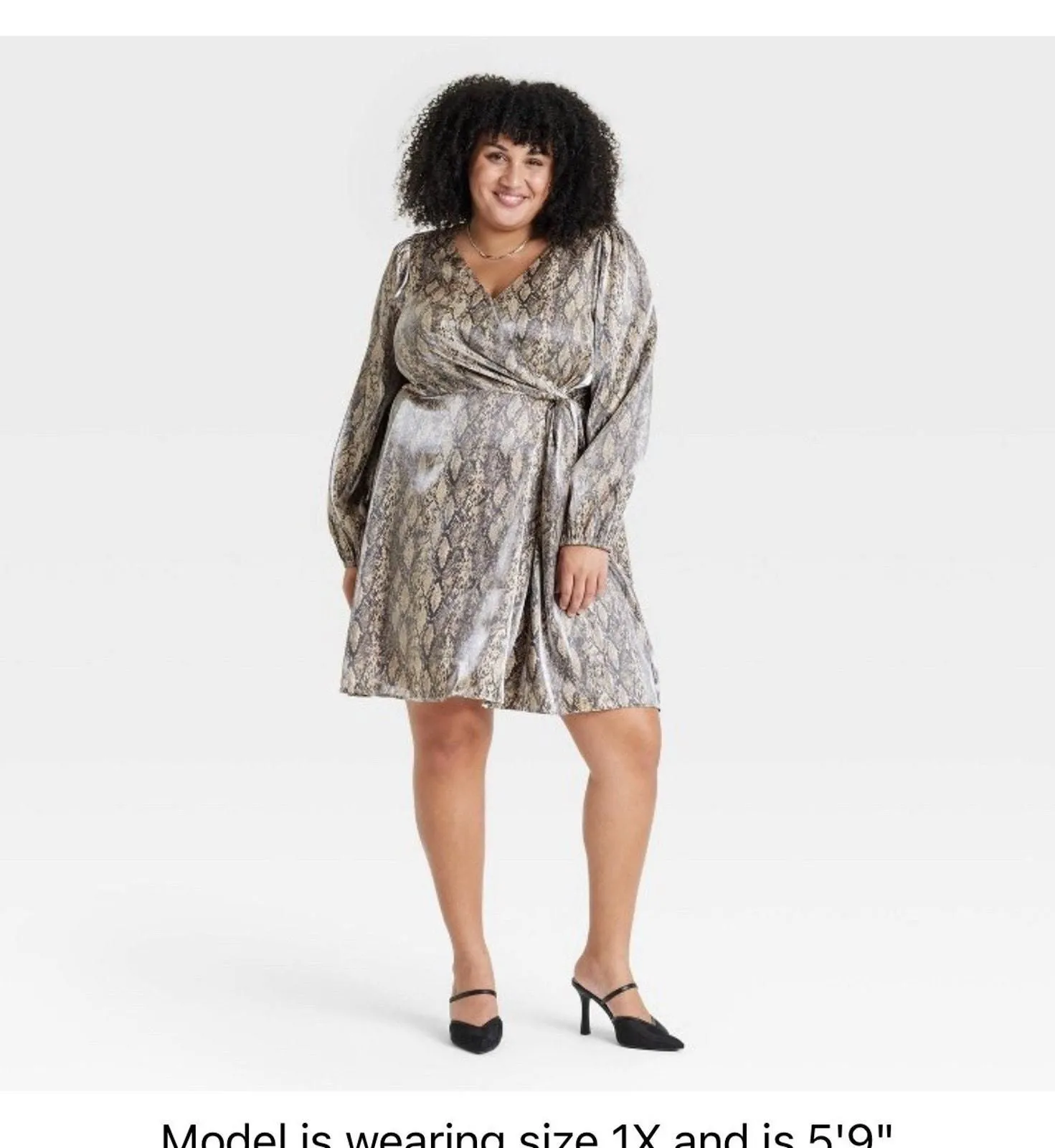 Product image for Women's Balloon Long Sleeve Midi Wrap Dress - Ava & Viv - Tan Snake Skin, 1X - Ava & Viv