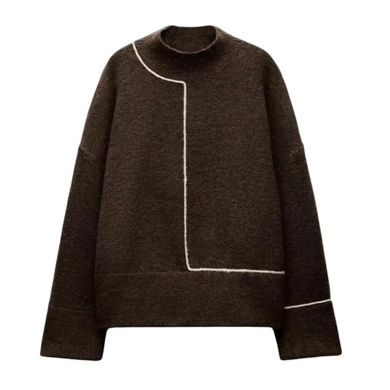 Product image for Zara Knit Sweater with Contrasting Piping Sweater in Brown, Size L - new-with-tags - Zara
