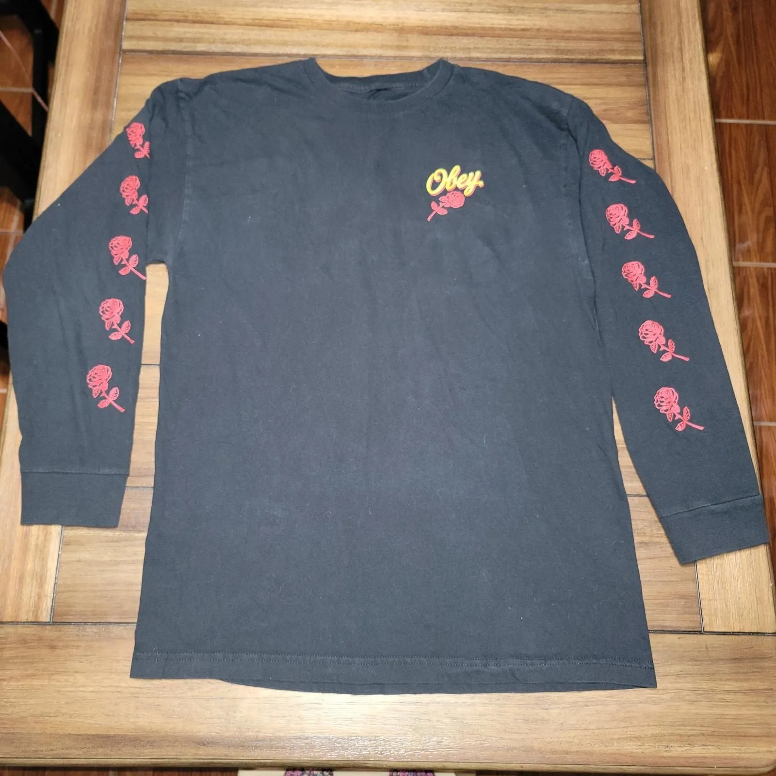 Product image for Obey LS Black Unisex Tee Red Rose - Size L