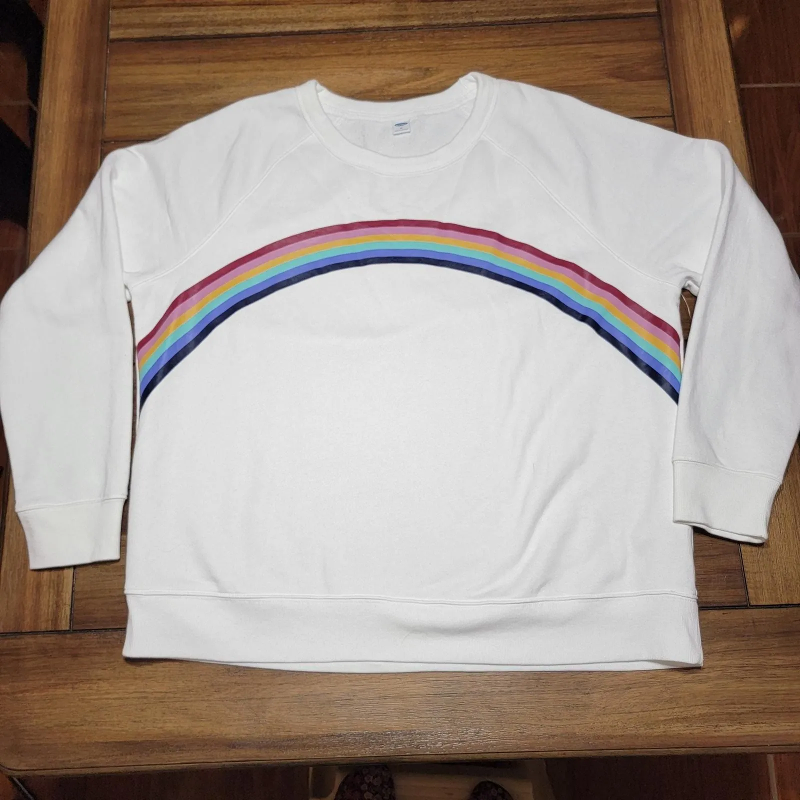 Product image for Old Navy LS White Crewneck Sweatshirt Rainbow - Size XL NWT