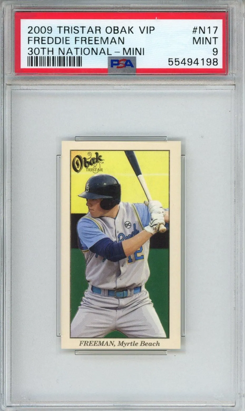 Product image for 2009 TRISTAR OBAK VIP 30TH NATIONAL FREDDIE FREEMAN 30TH NATIONAL-MINI #N17 PSA MINT 9