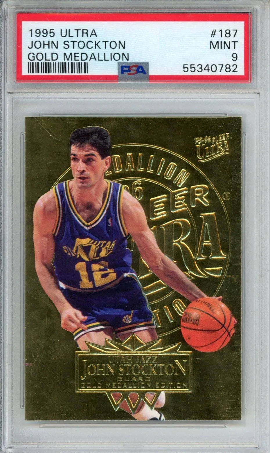 Product image for 1995 ULTRA JOHN STOCKTON GOLD MEDALLION #187 PSA MINT 9