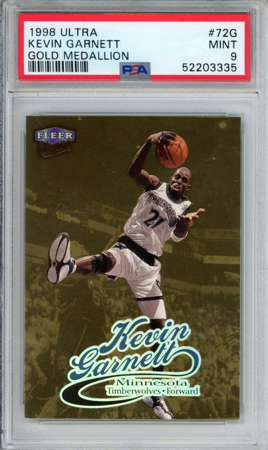 Product image for 1998 ULTRA KEVIN GARNETT GOLD MEDALLION #72G PSA MINT 9