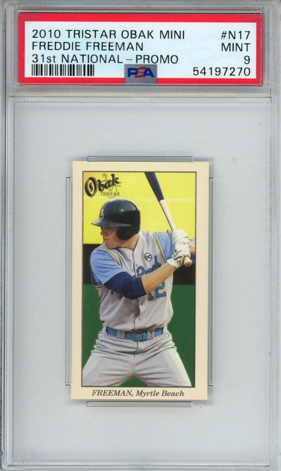 Product image for 2010 TRISTAR OBAK MINI 31st NATIONAL-PROMO FREDDIE FREEMAN 31st NATIONAL-PROMO #N17 PSA MINT 9