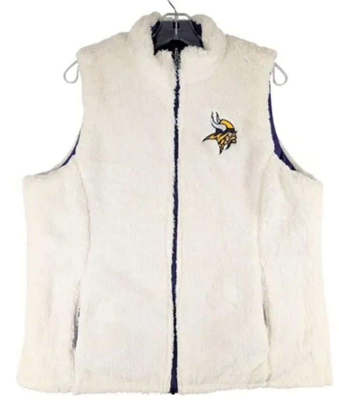 Product image for NWOT NFL Reversible Puffer Vest Sherpa  -Minnesota Vikings Women's Medium - new-without-tags - NFL
