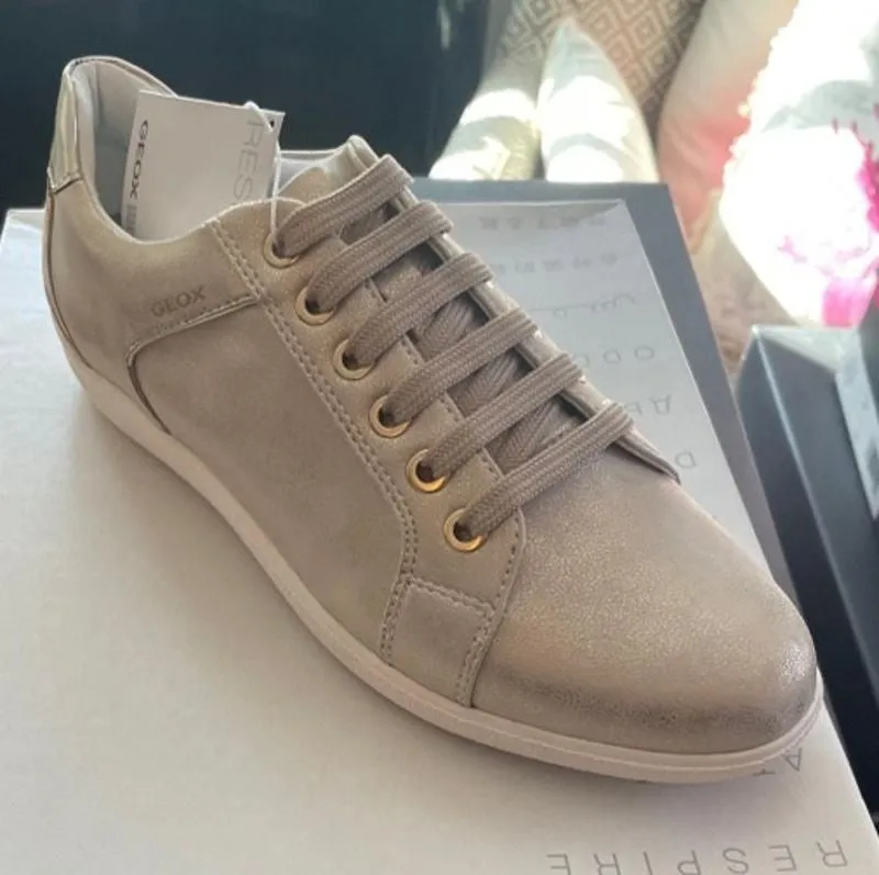 Product image for NEW GEOX Respira Metallic Sneakers - Size 6 - Taupe/Beige - new - GEOX
