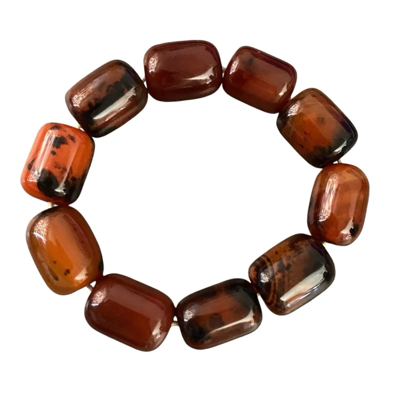 Product image for Orange Red Large Barrel Bead Stretch Bracelet Boho Hippy Heal Energy - Not Specified - Bracelet - pre-owned---excellent