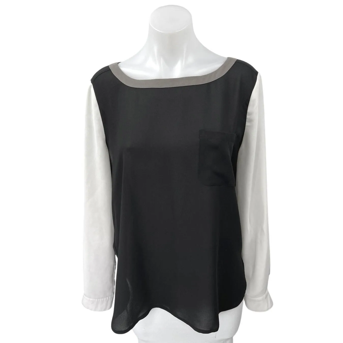 Product image for Ann Taylor Loft Black Colorblock Silk Satin Long Sleeve Shirt Blouse Top Size M - Tops - M - pre-owned---excellent - Ann Taylor