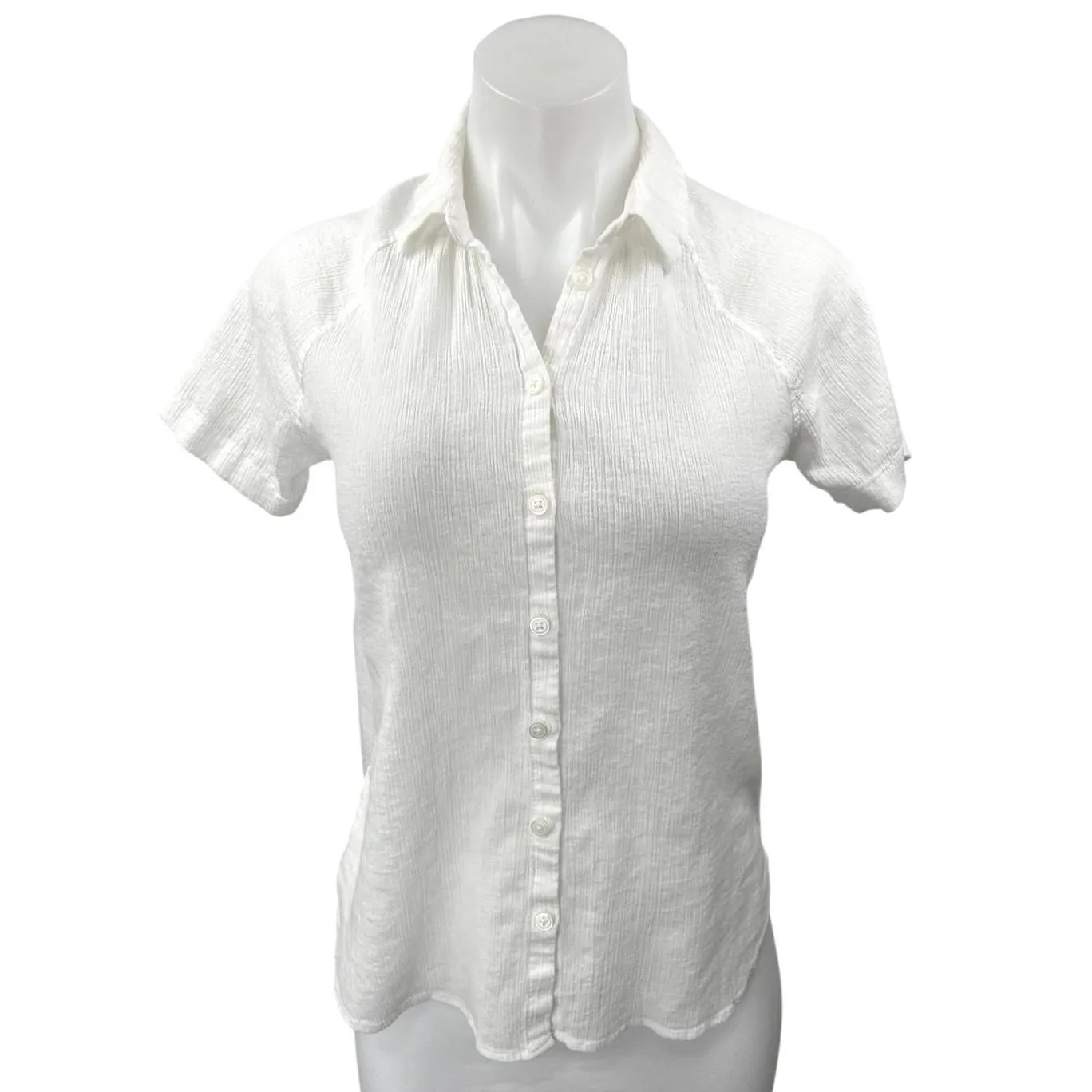 Product image for Madewell Tidal White Cotton Gauze Short Sleeve Button Down Shirt Blouse Top XS - Tops - XS - pre-owned---good - Madewell