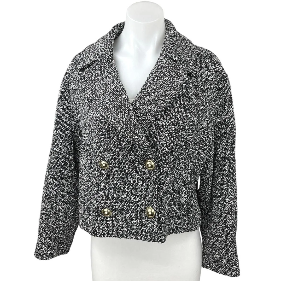 Product image for ZARA Black Textured Boucle Knit Tweed Double Breasted Crop Blazer Coat Jacket XS - Outerwear - XS - pre-owned---good - Zara