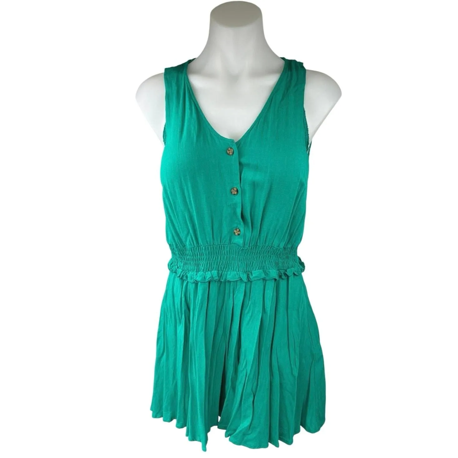 Product image for Zara Green Sleeveless Button V-neck Smocked Pleated Wide Leg Romper Jumpsuit XS - Jumpsuits - XS - pre-owned---good - Zara