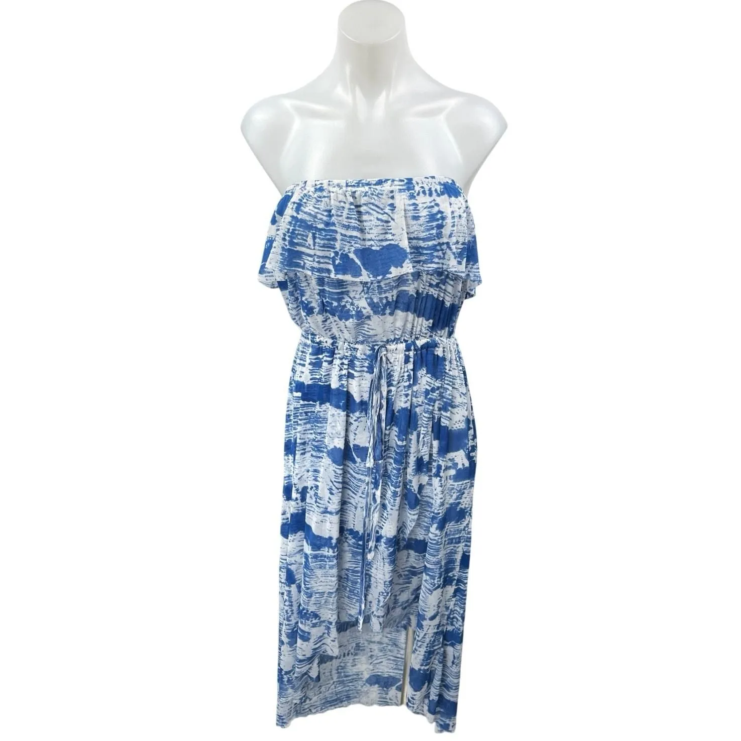 Product image for Cynthia Rowley Blue Tie Dye Strapless Sleeveless Hi-Low Boho Midi A-Line Dress M - Dresses - M - pre-owned---excellent - Cynthia Rowley
