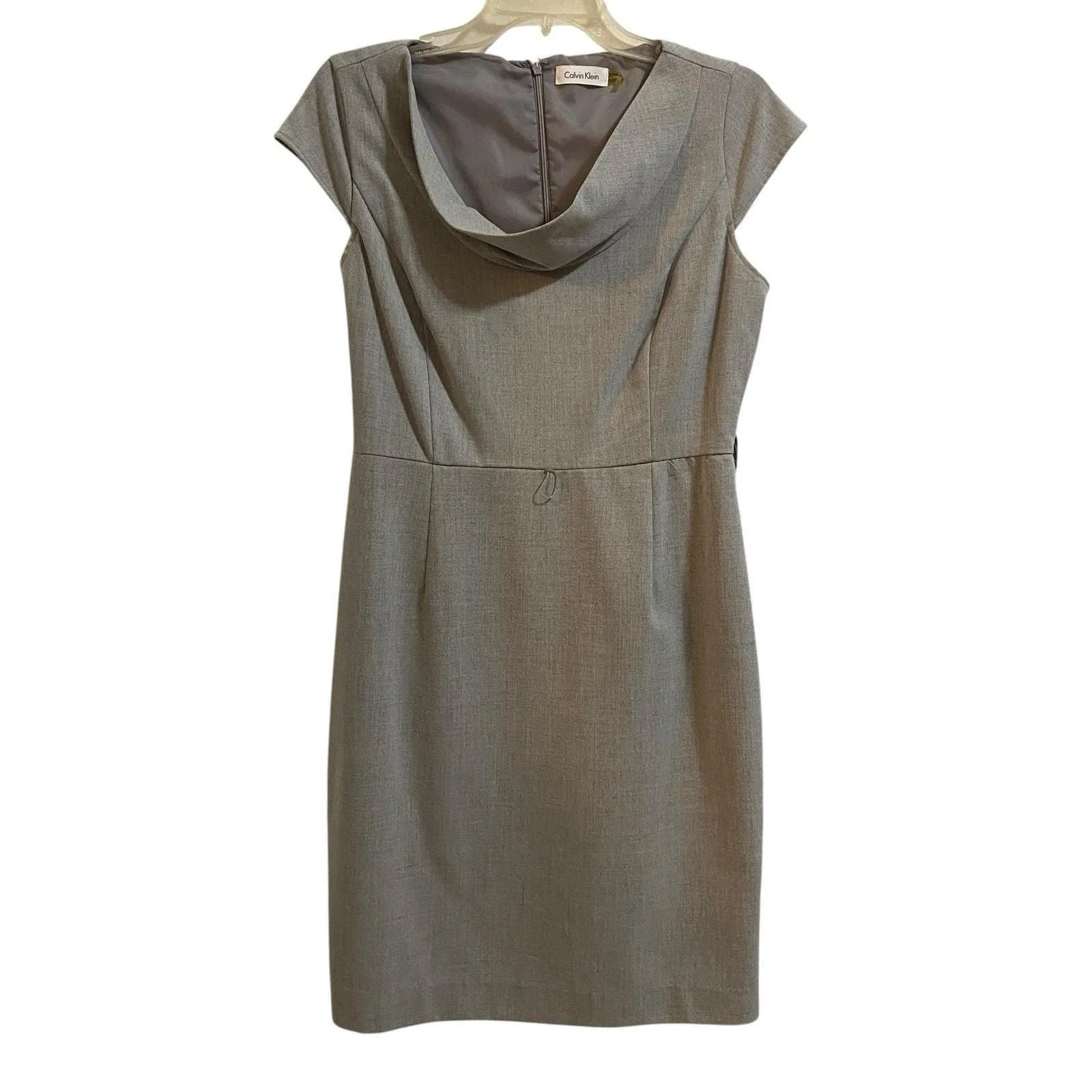 Product image for Calvin Klein Women 10 P Petite Gray Cowl Neck Short Sleeve Sheath Career Dress - 10P - Dresses - pre-owned---excellent - Calvin Klein