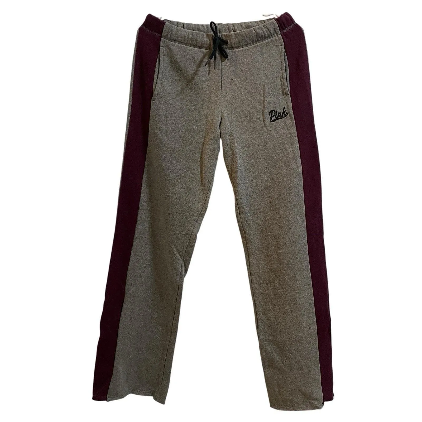 Product image for Victoria’s Secret pink XS Sweatpants Raw Hem Pocket Gray Maroon Outdoor Straight - XS - Bottoms - pre-owned---good - Victoria's Secret Pink