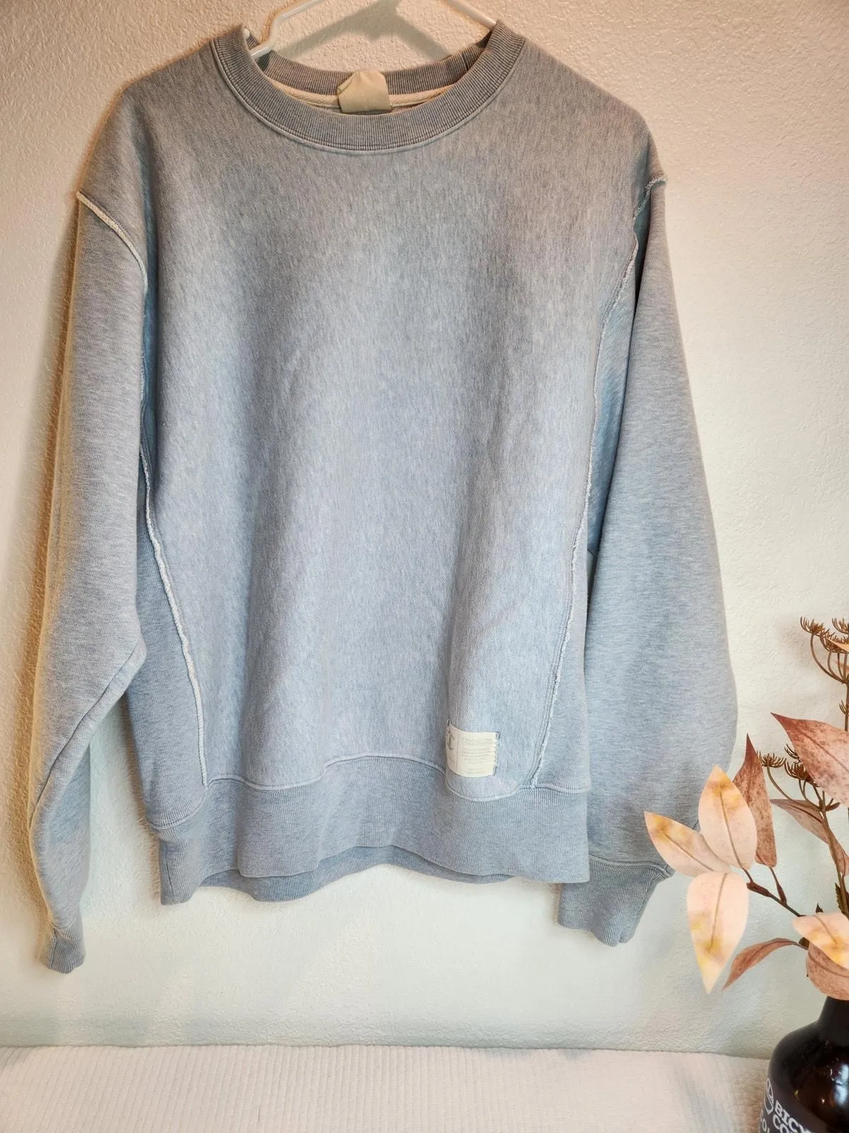 Product image for Champion Reverse Weave Mineral Wash Sweatshirt Medium Raw Hem Distressed Blue - pre-owned---excellent - Champion