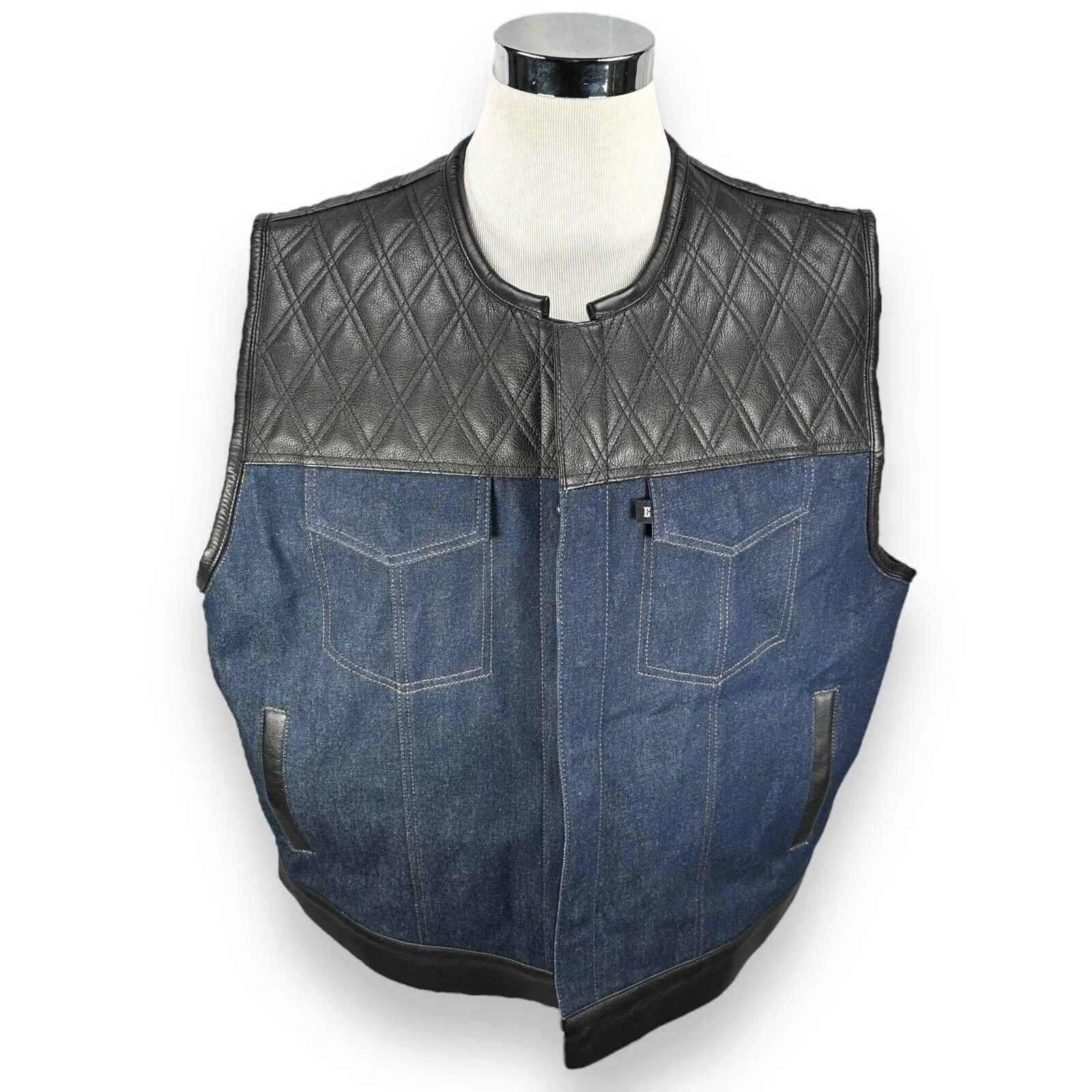 Product image for Espinoza's In Stock Double Diamond 501 Hybrid Vest Men's 3X Biker Black Blue New