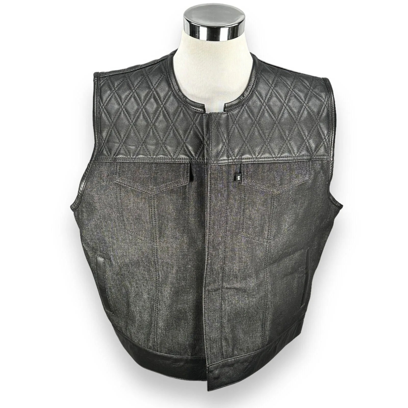 Product image for Espinoza's In Stock Diamond Stonewash Hybrid Vest Men's 3XL XXXL Biker Black New