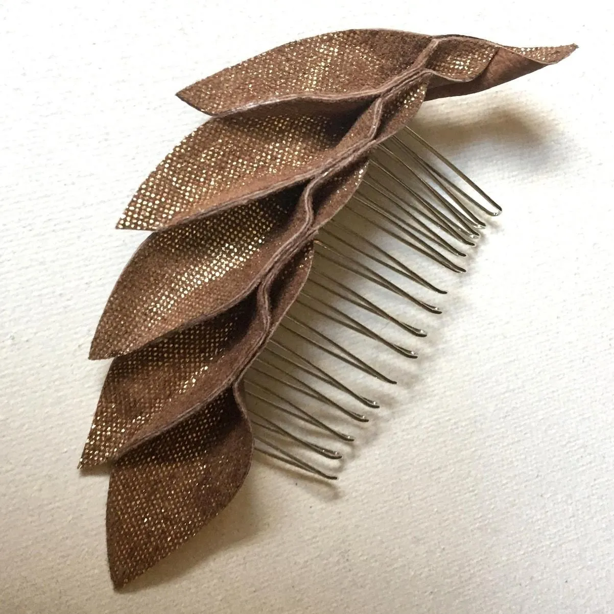 Product image for Artisan Handmade Brownish metallic color Leather Petal Hair Comb