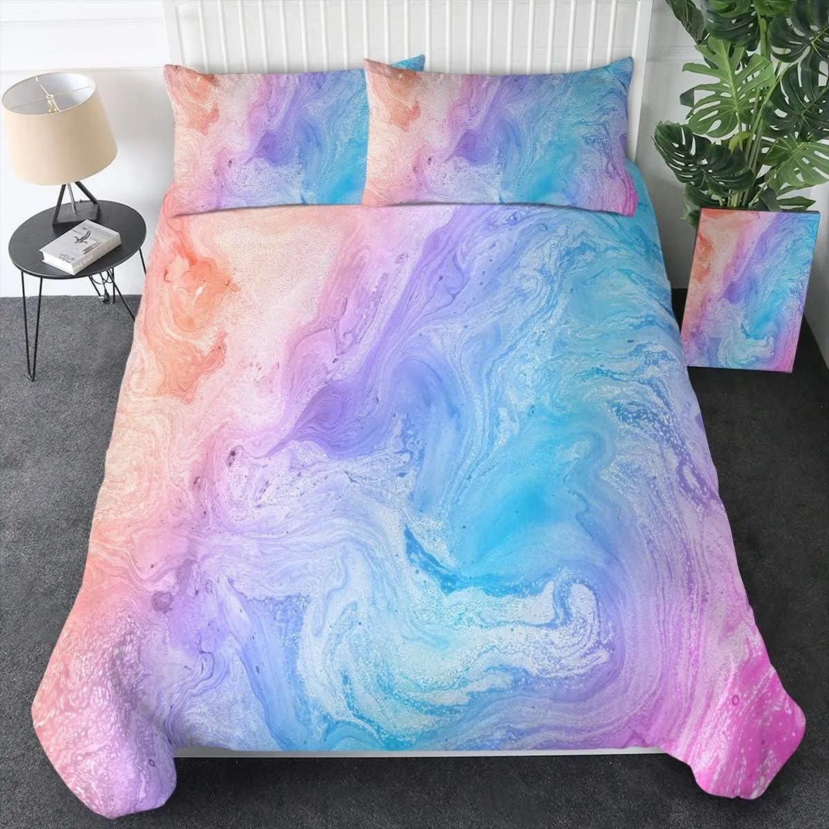 Product image for Pink Blue Colorful Marble Duvet Cover, Pastel Tie Dye, 3 Piece Bed Set, Twin