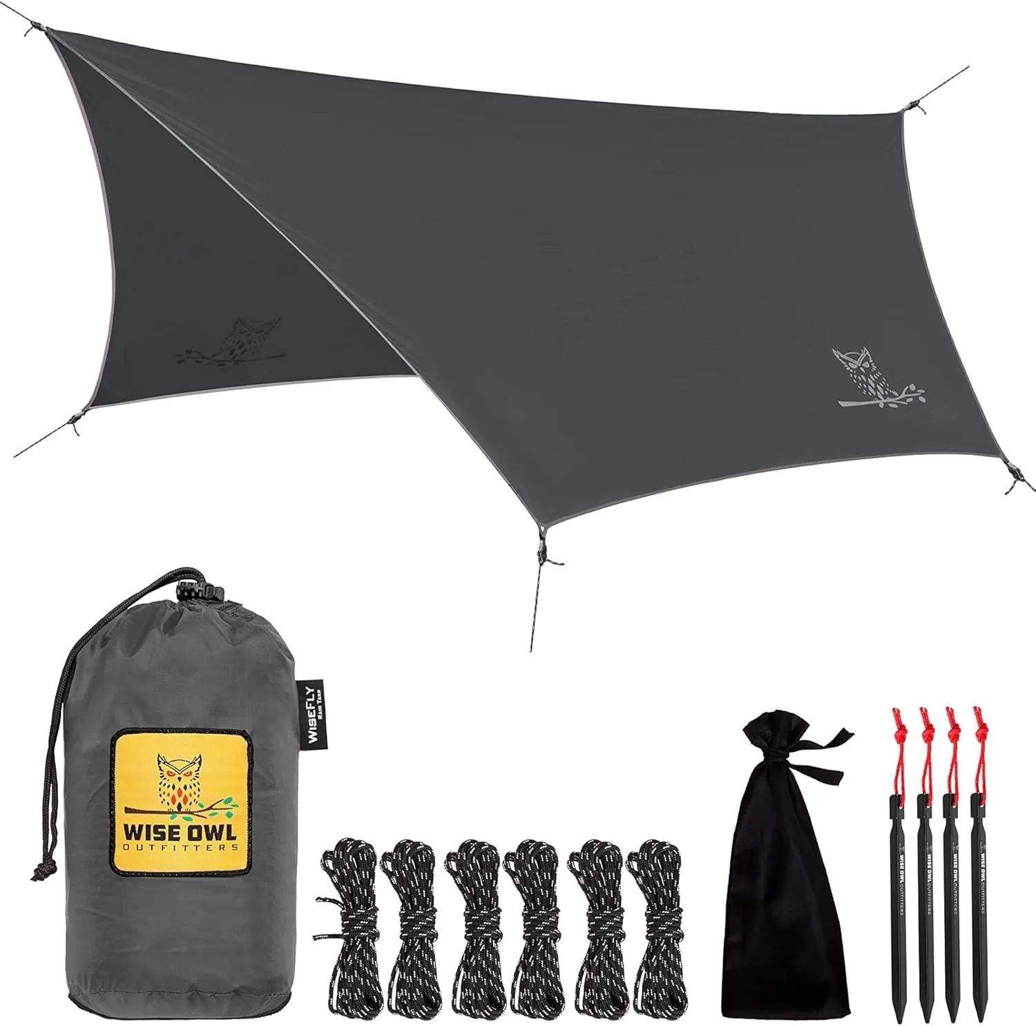 Product image for Wise Owl Outfitters Hammock Tarp, Gray Hammock Tent, Easy Set Up, Tent Stakes
