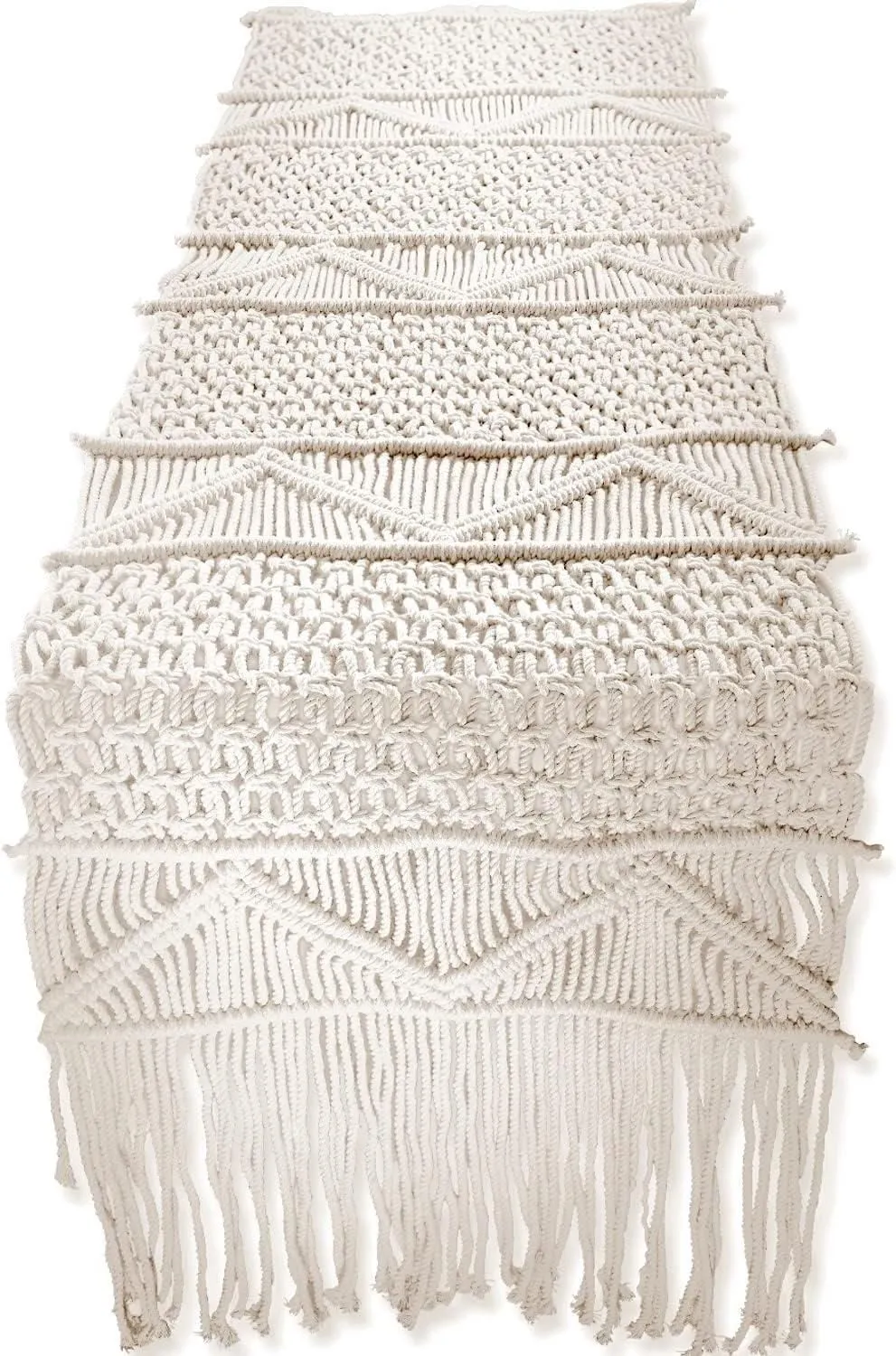 Product image for SnugLife Macrame Boho Table Runner (86" X 13") Long, Farmhouse, Off-White