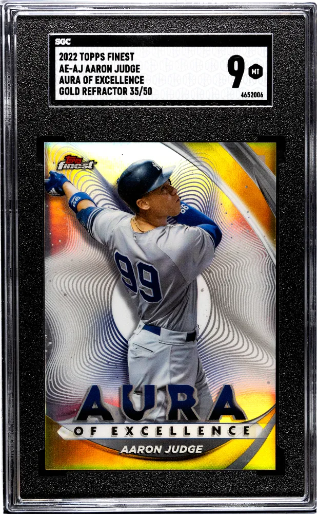 Product image for 2022 Topps Finest Aaron Judge #AE-AJ Aura Of Excellence Gold Refractor SGC 9 - 2022 - Baseball - AE-AJ - Topps - Aaron Judge - 2022 Topps Finest - 1 - 0 - Aura Of Excellence Gold Refractor - Yes