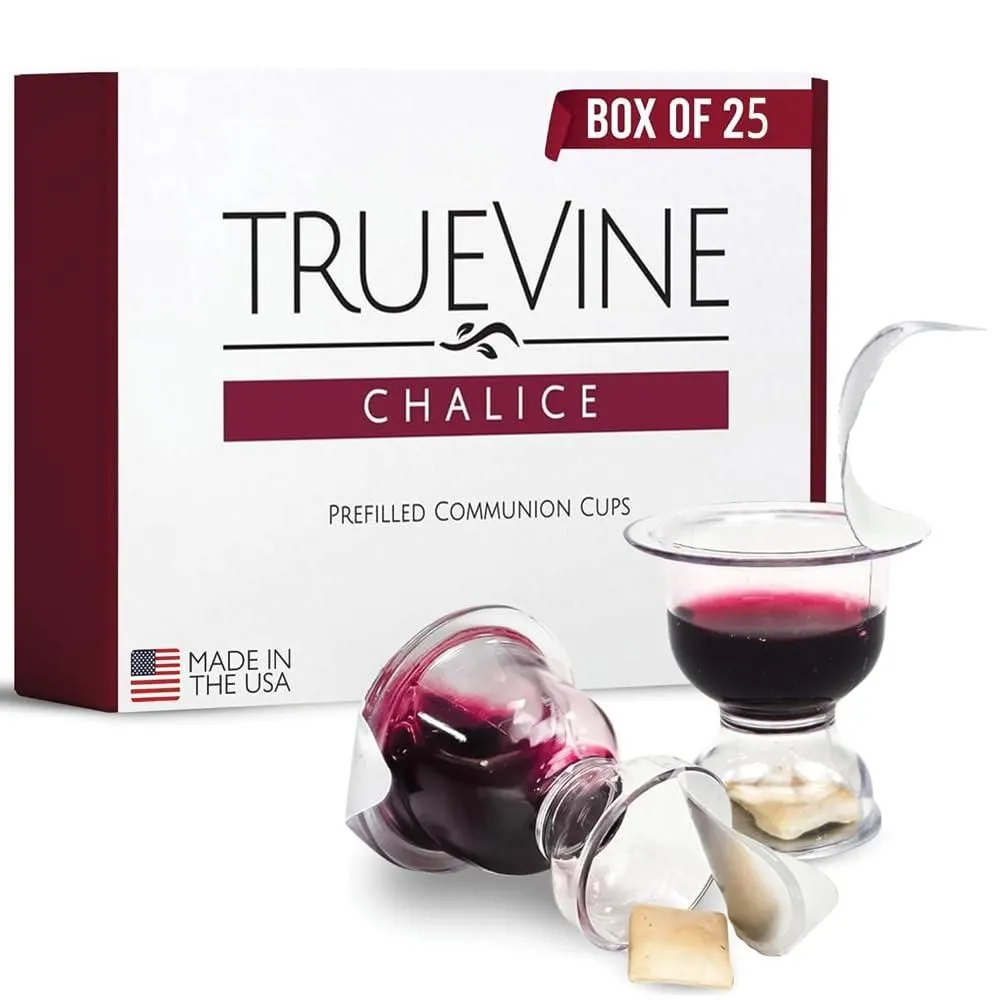 Product image for Chalice Communion Cups & Wafer Set Prefilled w/Fresh Bread & Grape Juice, 25 Ct