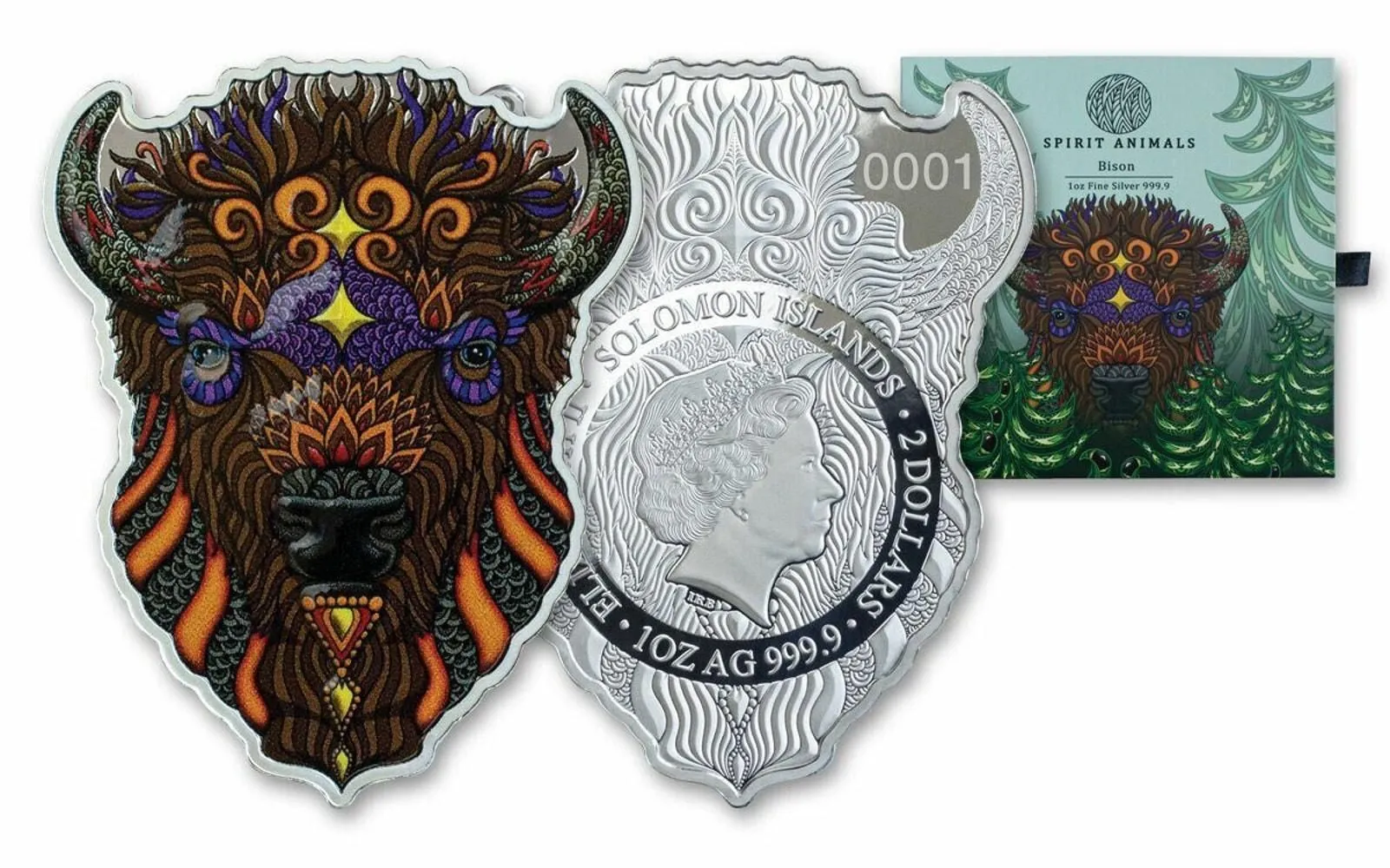 Product image for 2021 Solomon Islands $2 Dollar Spirit Animals Bison 1 Oz Fine .9999 Silver Proof - Bullion, excluding copper