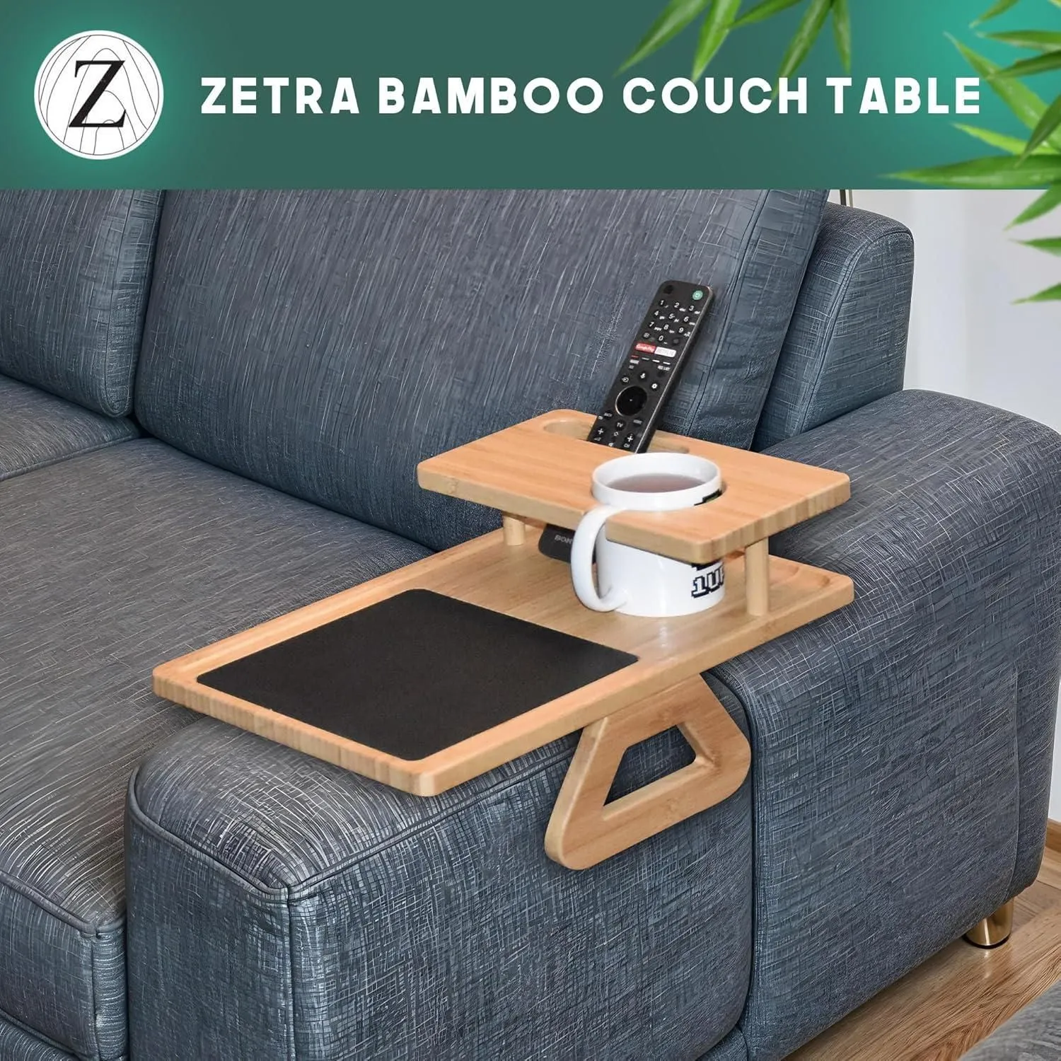Product image for Couch/Sofa Arm Table with Cup Holder, Remote Holder and Anti Slip Mat