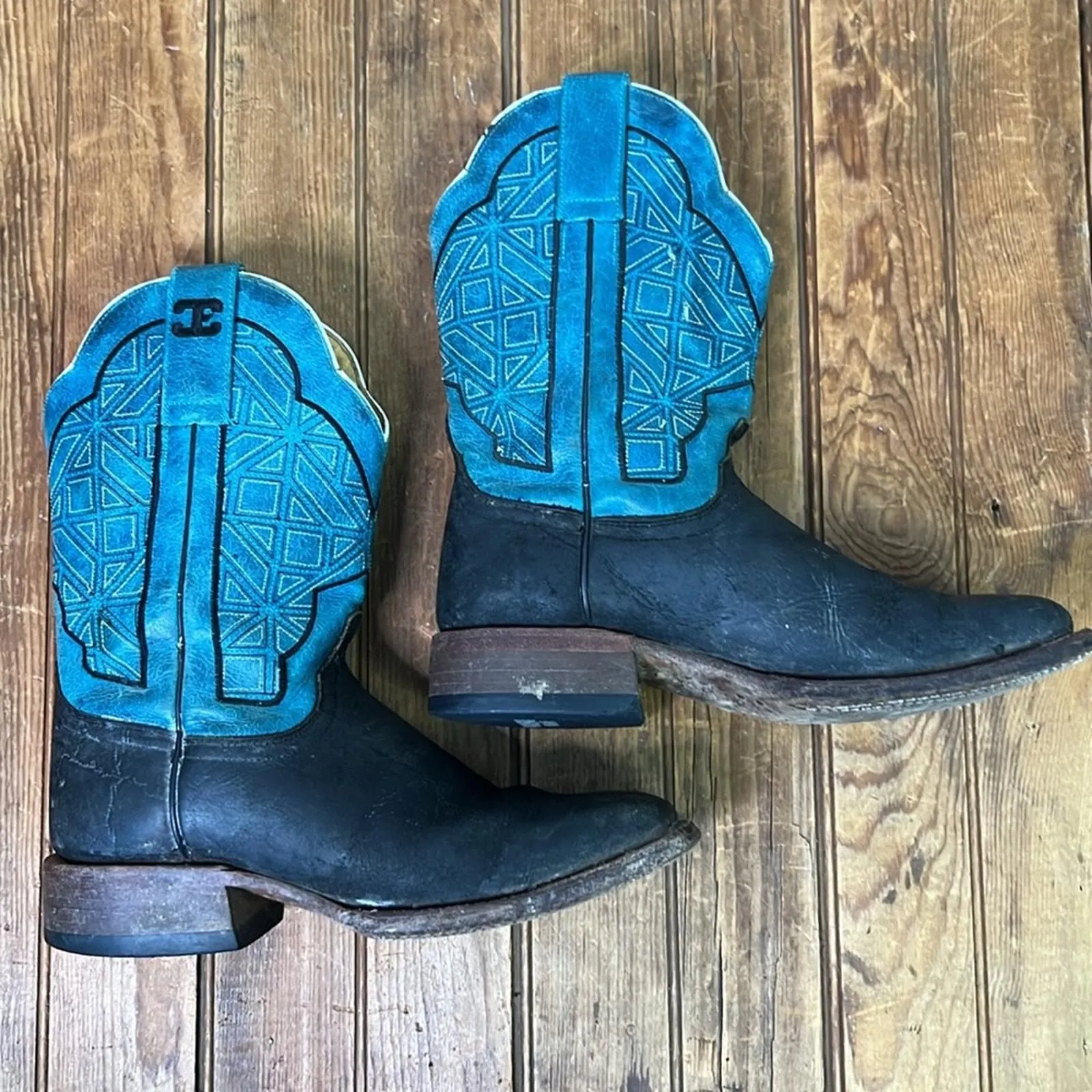 Product image for Mens Cinch Edge great handmade cowboy boots teal black square toe size 6.5 - used - Cinch