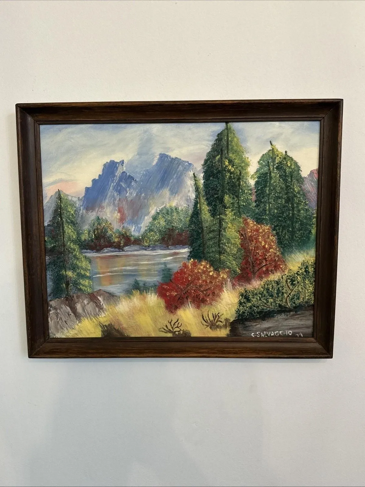 Product image for Vintage Oil Painting Peaceful Lake Picture Signed 1979 C Salvaggio 22”x18”