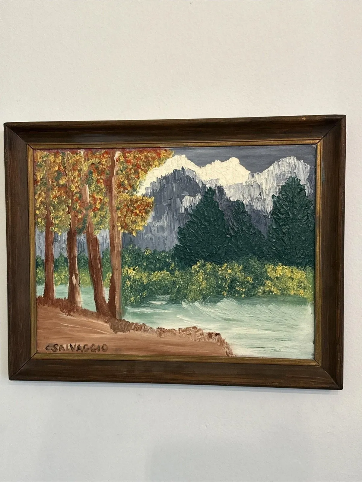 Product image for Vintage Oil Painting Snowy Mountain Picture Signed 1979 C Salvaggio 18”x14”
