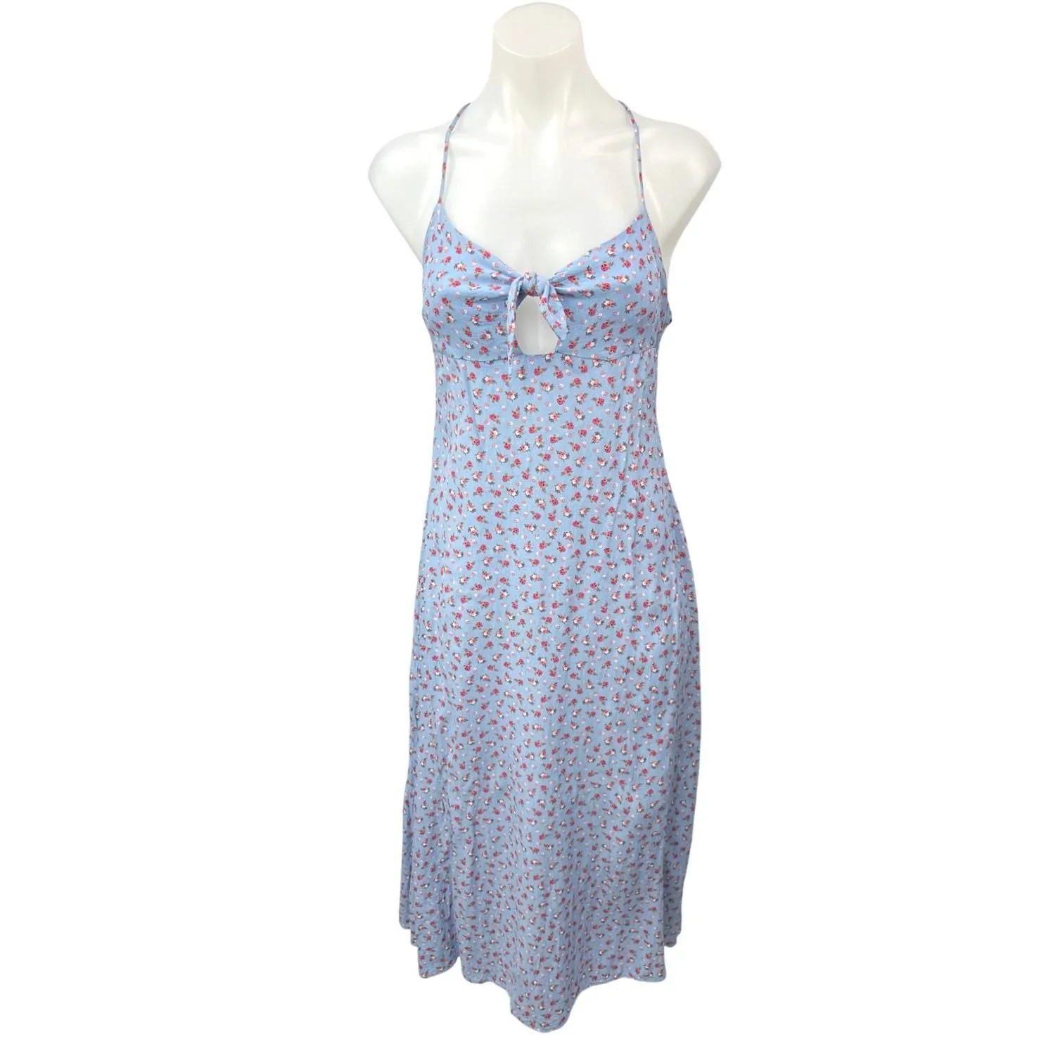 Product image for Zara Blue Floral Tie Front Keyhole Open Back Sleeveless Cami Midi Slip Dress S - S - Dresses - pre-owned---good - Zara