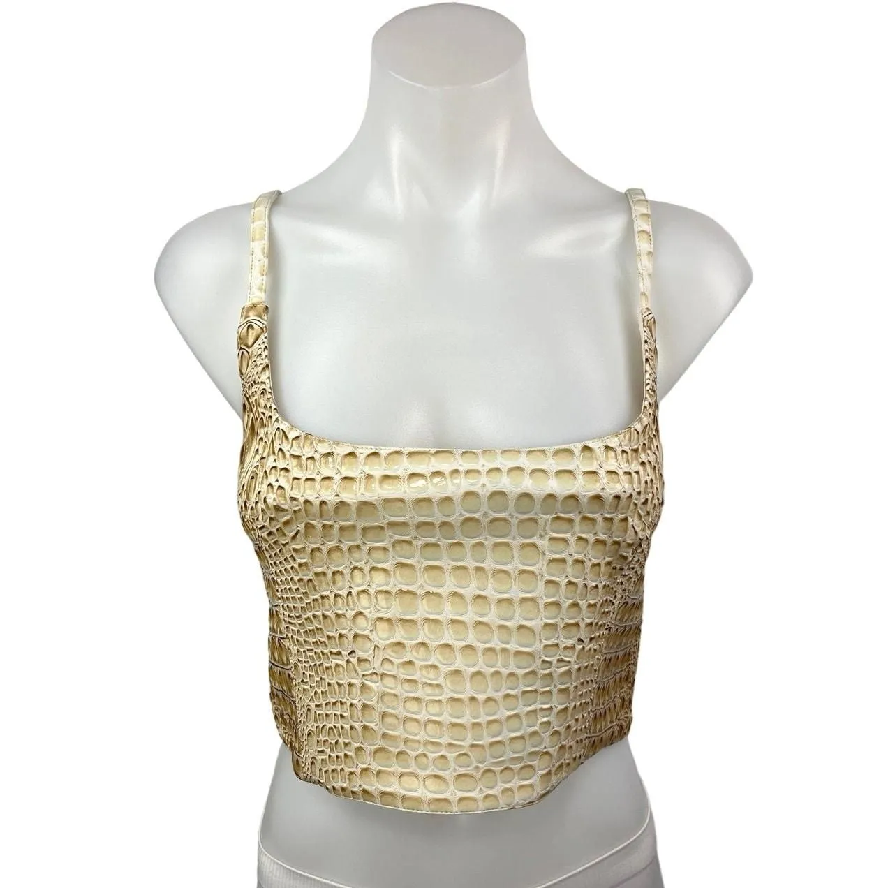 Product image for NEW Mia Vesper Brown Tan Crocodile Snakeskin Animal Embossed Crop Tank Top Sz S - Tops - S - new-with-tags - Mia Vesper