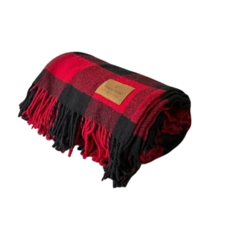 Product image for Pendleton 100% Wool Blanket Red Black Buffalo Plaid Throw Made in USA 54x72 - pre-owned---good - Pendleton