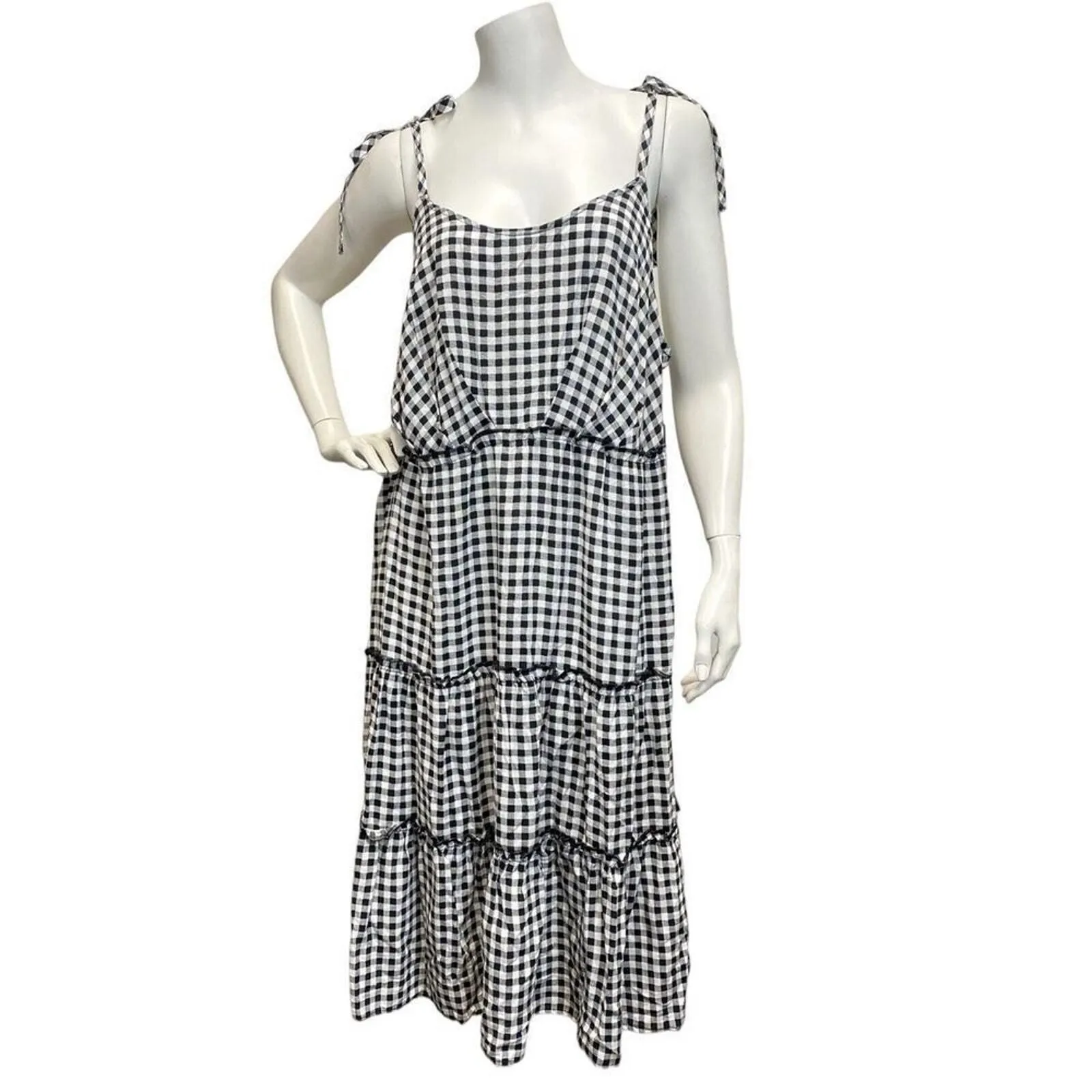 Product image for Women’s Plus 1X As U Wish Clothing Gingham Black White Midi Summer Dress Tiered - As You Wish