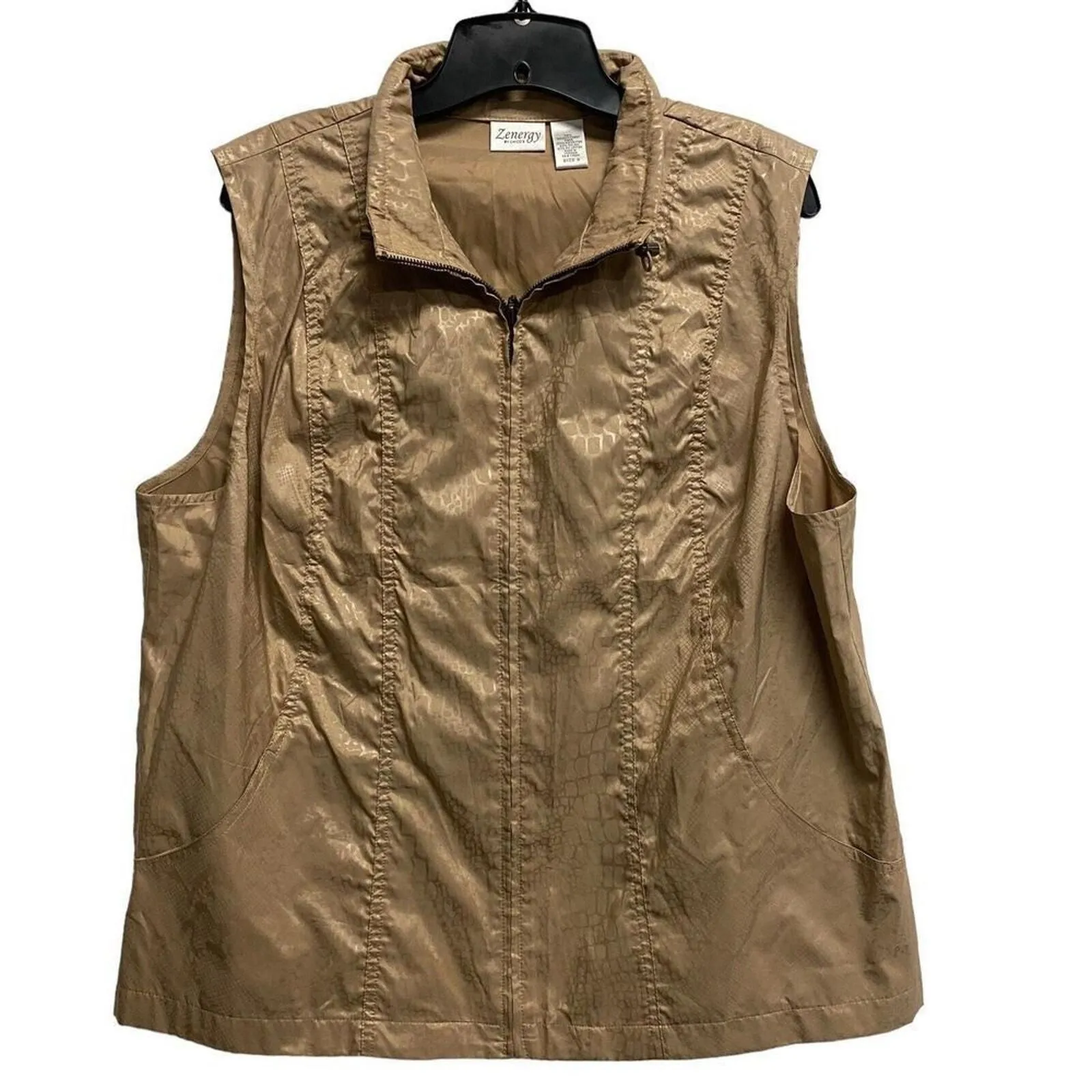 Product image for Chicos Zenergy Golf Womens Sz 3 Vest Tan Pockets Full Zip Sleeveless Lightweight
